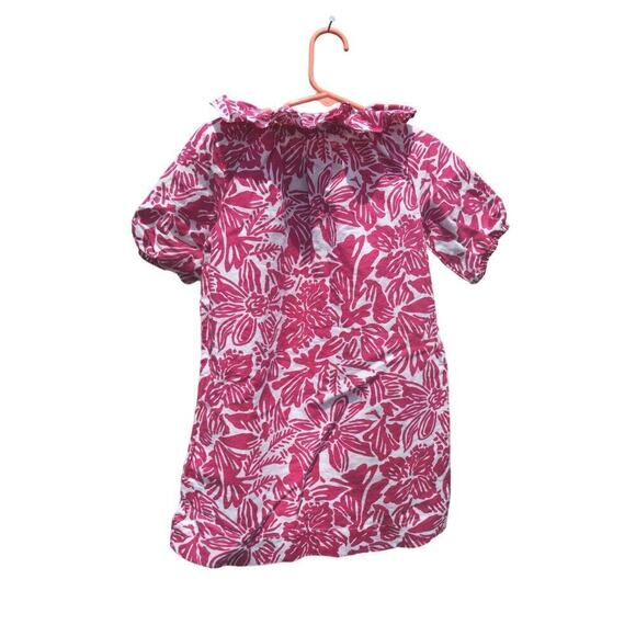 Crewcuts girls dress size 5 linen ruffle pink white preppy coastal beachy flower - Picture 6 of 10